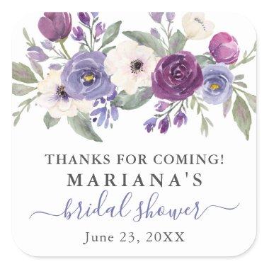 Periwinkle Purple Fuchsia Floral Bridal Shower Square Sticker