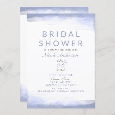 Periwinkle Purple Watercolor Modern Bridal Shower Invitations