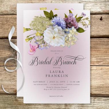 Periwinkle White Mauve Floral Modern Bridal Brunch Invitations
