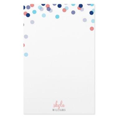 PERSONAL NOTE cute bright confetti navy blue coral Stationery