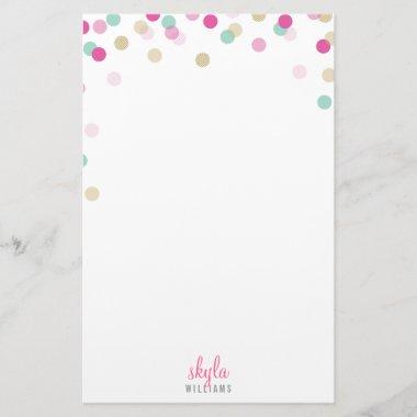 PERSONAL NOTE cute bright confetti pink mint gold Stationery