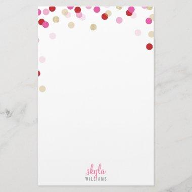 PERSONAL NOTE cute bright confetti red pink gold Stationery