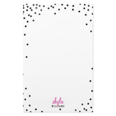 PERSONAL NOTE cute fun polka dot confetti black Stationery