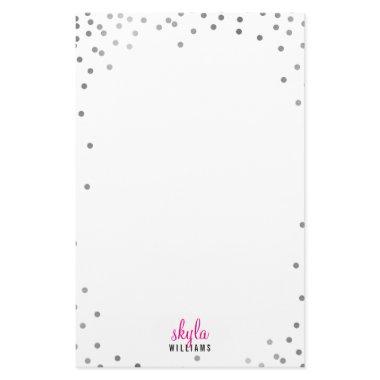 PERSONAL NOTE cute fun polka dot silver confetti Stationery