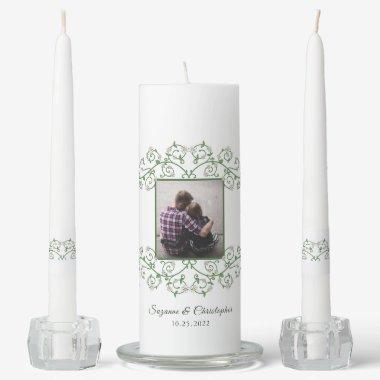 Personal Photo White Flowering Vine Heart Unity Candle Set