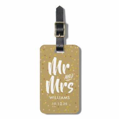Personalised Gold Dust Confetti Mr and Mrs Luggage Tag