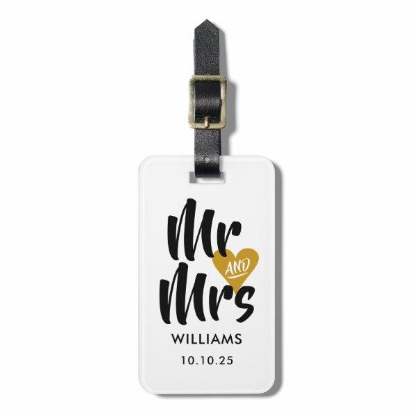 Personalised Gold Heart Mr and Mrs Luggage Tag