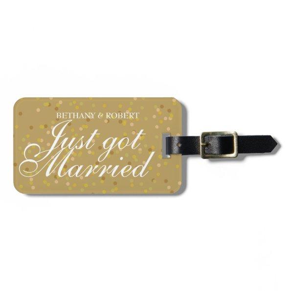 Personalised Just Got Married Gold Dust Confetti Luggage Tag