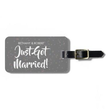 Personalised Just Got Married Silver Confetti Luggage Tag