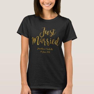Personalised Just Married Gold Foil Print T-Shirt
