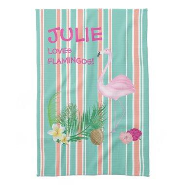 Personalised Tropical Flamingo Tea Towel