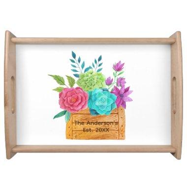 Personalize Basket of Flowers Gift for Them Serving Tray