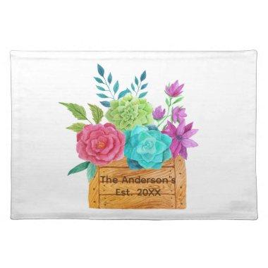 Personalize Basket of Flowers Watercolor Cloth Placemat