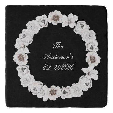Personalize Black White Floral Wedding Gift Trivet