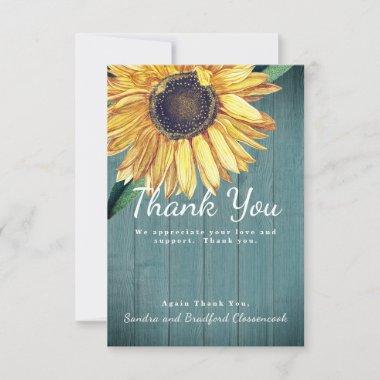 Personalize Custom Rustic Chic Sunflower Barn Wood Thank You Invitations