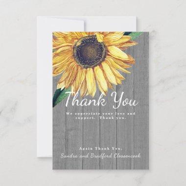 Personalize Custom Rustic Chic Sunflower Barn Wood Thank You Invitations