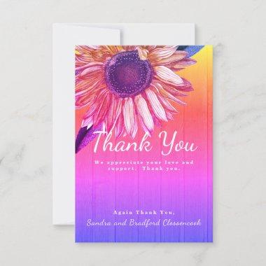 Personalize Custom Rustic Sunflower Rainbow Ombre Thank You Invitations