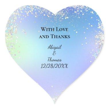 Personalize Glitter Blue Purple Wedding Heart Sticker