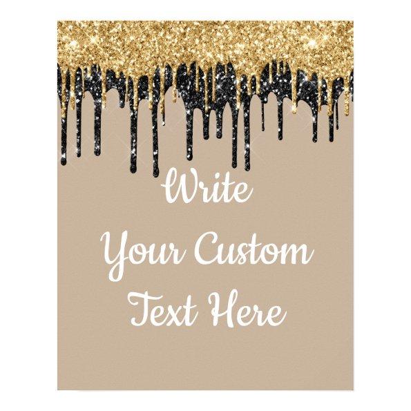 Personalize Khaki Gold Glitter Birthday Photo Prop Poster