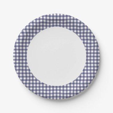 Personalize paper plate Navy Blue Gingham pattern