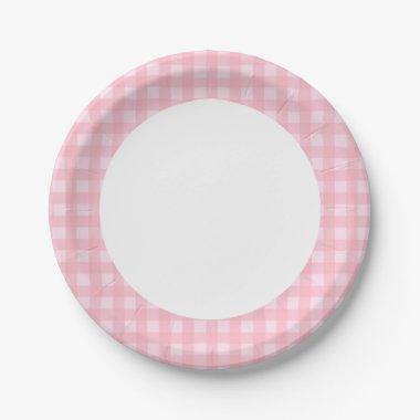 Personalize paper plate Pink Gingham pattern