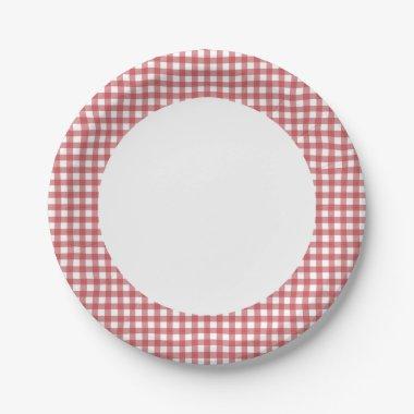 Personalize paper plate Red Gingham pattern