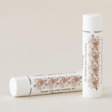 Personalize Peach Brown Floral Bridal Shower Lip Balm