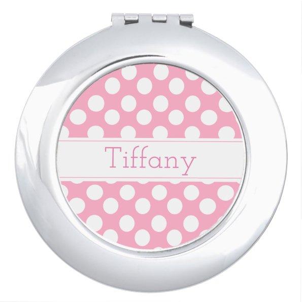 Personalize Pink Polka Dot Compact Mirror
