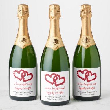 Personalize Red Hearts Wedding Quotes Wedding Sparkling Wine Label