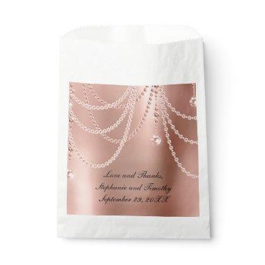 Personalize Rose Gold Pearls Diamond Bling Wedding Favor Bag