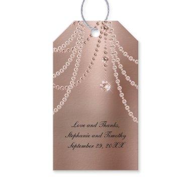 Personalize Rose Gold Pearls Diamond Bling Wedding Gift Tags