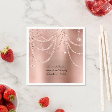 Personalize Rose Gold Pearls Diamond Bling Wedding Napkins