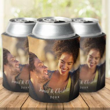 Personalized 2 Photo Script Name Date Can Cooler