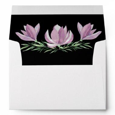 Personalized 5 x 7 Watercolor Magnolia on Black Envelope