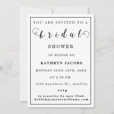 Personalized B & W Minimalist Bridal Shower Invitations