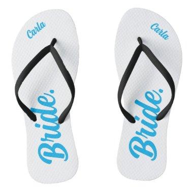 Personalized Bachelorette Bride sky blue and white Flip Flops