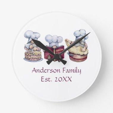 Personalized Baking Gnomes Gift for Couple Round Clock