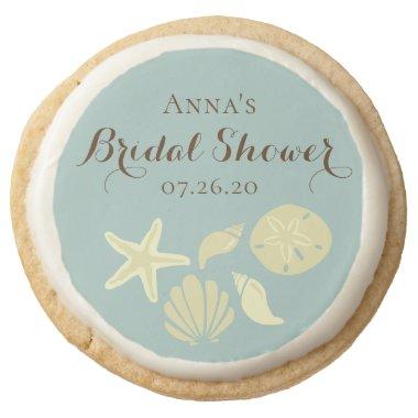 Personalized Beach Theme Seashell Bridal Shower Round Shortbread Cookie
