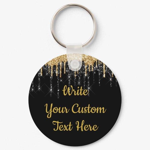 Personalized Black and Gold Glitter Drip Custom Keychain