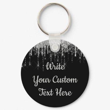 Personalized Black and Silver Glitter Drip Custom Keychain