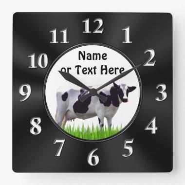 Personalized Black and White COW Clock