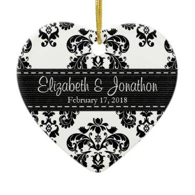 Personalized Black and White Damask Wedding Favor Ceramic Ornament