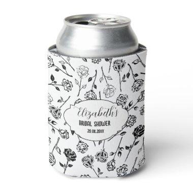 Personalized Black and White Floral Bridal Showe Can Cooler