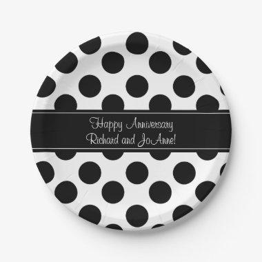 Personalized Black and White PolkaDot Paper Plates
