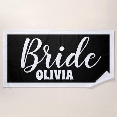 Personalized Black Bachelorette Bride Beach Towel