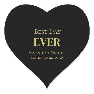 Personalized Black Gold Best Day Ever Wedding Heart Sticker