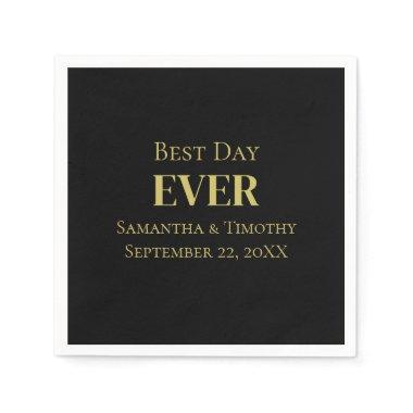 Personalized Black Gold Best Day Ever Wedding Napkins
