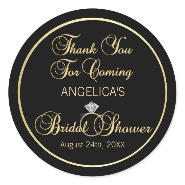 Personalized Black Gold Thank You Bridal Shower Classic Round Sticker