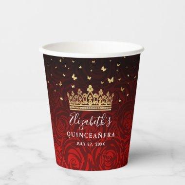 Personalized Black Red and Gold Birthday Party Paper Cups