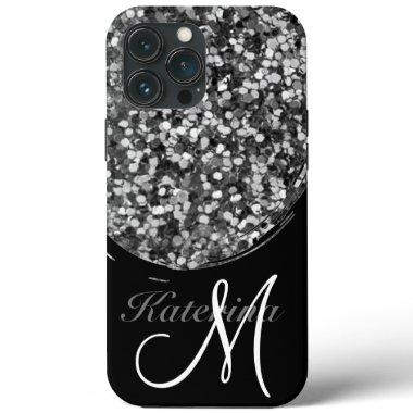 Personalized Black Silver Glitter Sparkle Name iPhone 13 Pro Max Case